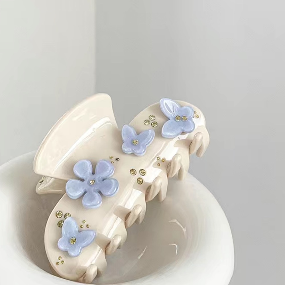 Emi Jay Cream Hair Claw with Light Blue Floral Accents